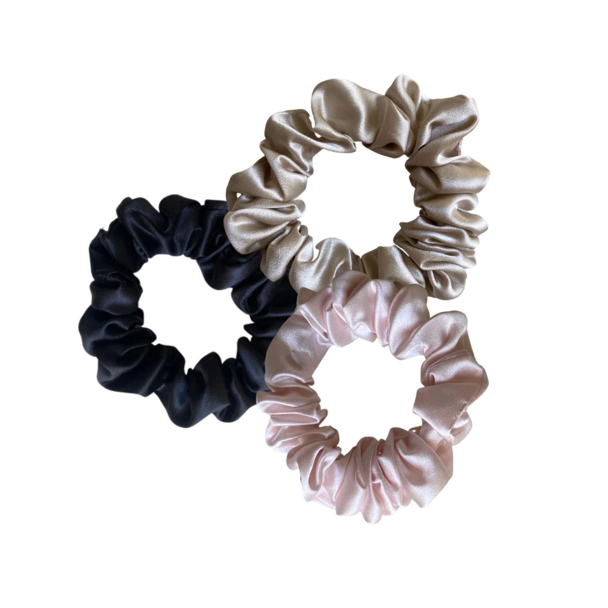 Trio de chouchou classique en soie noir sand blush